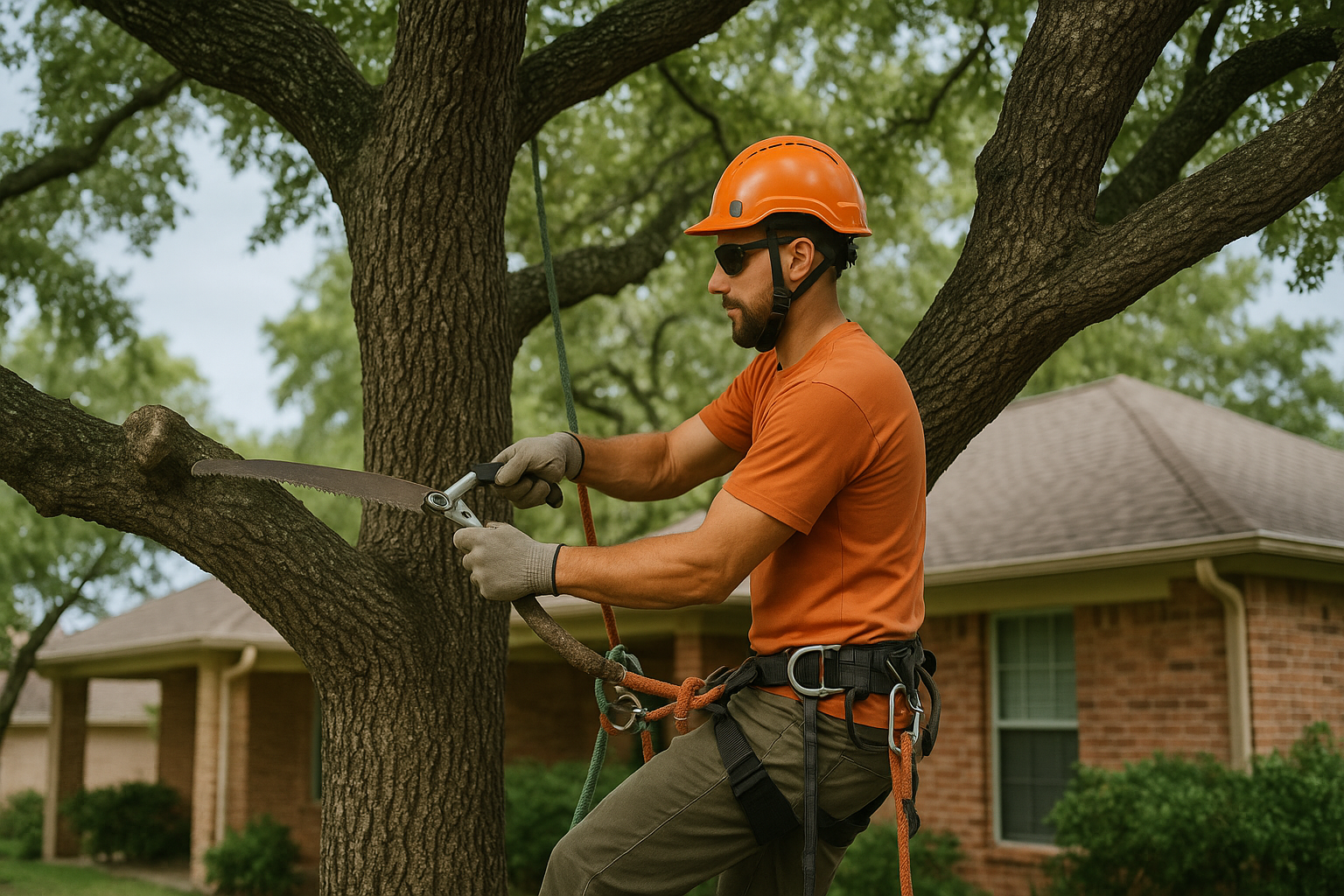 Editorial illustration depicting best time prune oak trees bryan texas heat stress